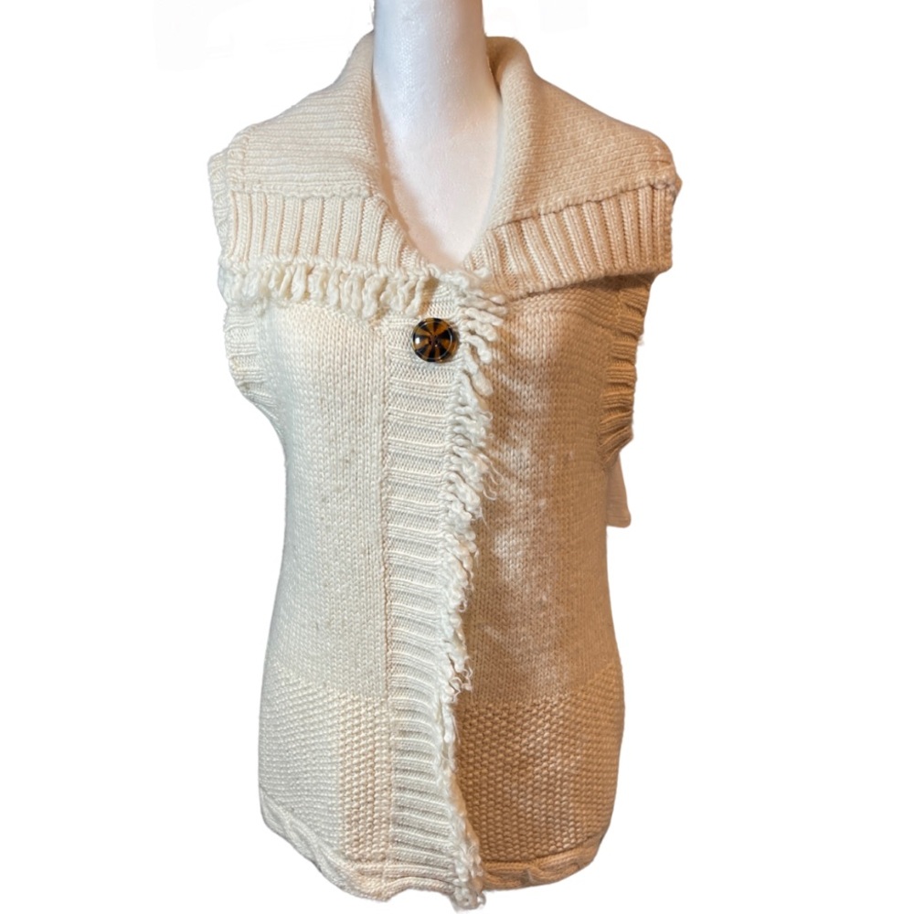 Cream Knit Women's Sweater Vest Fringe Boho